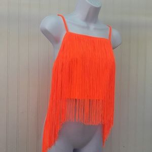 Topshop neon orange fringe tank top